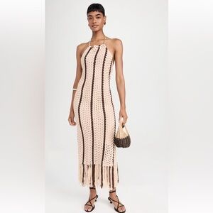 Moon River Halter Fringe Midi Dress